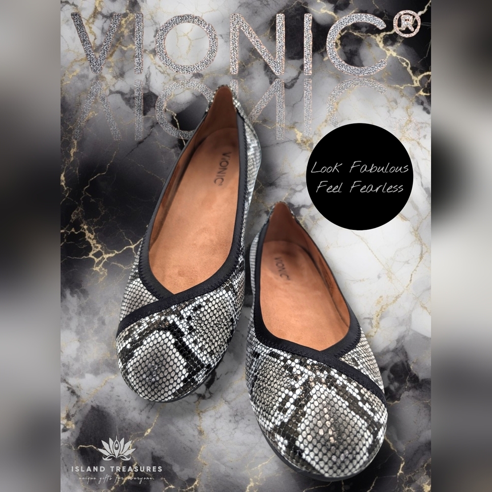 Vionic Spark Caroll Women Size 9.5 Snakeskin Patterned Ballet Flats EVA Footbed